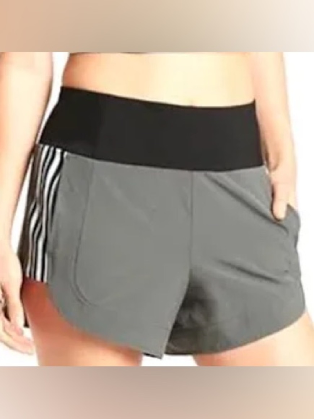 Athleta Women's Ascender Athletic Shorts 0 grey black white side stripe casual